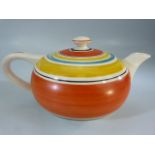 Susie Cooper for Grays Pottery - a hand painted Art Deco teapot in circular geometric design