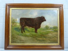 JOHN BEER - Oil on canvas - Depicting Prize Winning Bull 'Marengo (69,068). Signed and dated lower