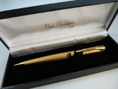 Waterman gold plated ballpoint pen, the engine turned body with twist mechanism