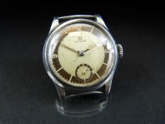 OMEGA: A rare 1930's Art Deco stainless steel metal Omega timepiece with two tone dial of a silver