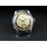 OMEGA: A rare 1930's Art Deco stainless steel metal Omega timepiece with two tone dial of a silver