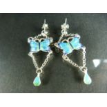 Pair of silver and enamel set earrings.