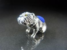 Silver (Sterling) pin cushion in the form of a Bulldog. Approx weight - 16.4g