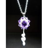 Silver 925 CZ and Amethyst pendant necklace in the form of a snake.