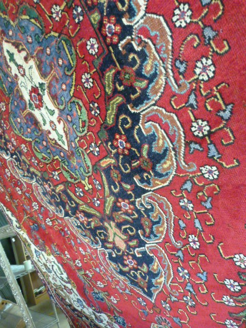 Red Ground persian tabriz carpet with floral medallion design. - Image 3 of 3