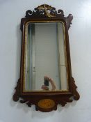 Antique mirror with shell inlay and bird motif to top