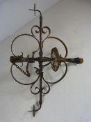 Extremely large four armed wrought iron candle chandelier