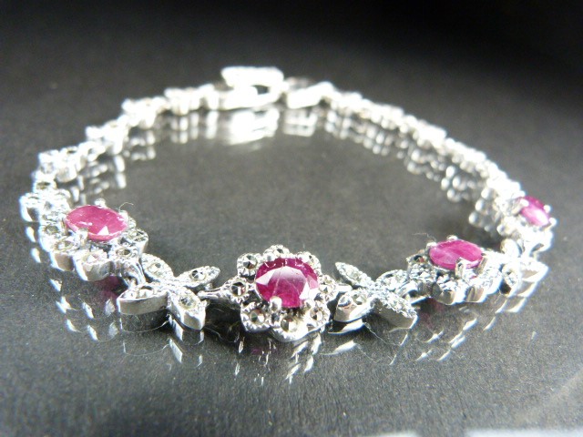 Silver marcasite and ruby bracelet - Image 2 of 3