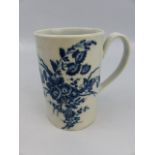 19th century Early Worcester blue tankard with loop handle decorated in dark transfer underglaze