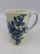 19th century Early Worcester blue tankard with loop handle decorated in dark transfer underglaze