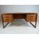 A 1960s mid century Danish Dyrlund floating top desk with 2 suspended drawer units under, makers