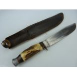 US Marine Corp Bone handled knife WWII in original leather sheath
