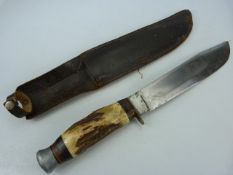 US Marine Corp Bone handled knife WWII in original leather sheath