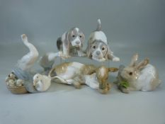 Selection of Lladro animals to include Rabbits, Dogs, Cows