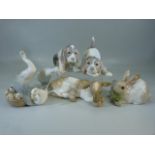 Selection of Lladro animals to include Rabbits, Dogs, Cows