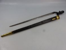 Socket Bayonet for.577 Calibre Enfield Percussion Rifle 1853 Pattern. Leather scabbard with brass