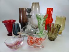 Selection of coloured Art Glass to include smokey glass