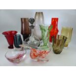 Selection of coloured Art Glass to include smokey glass