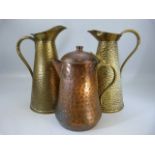 Pair of Brass 'Snake Skin' jugs by J S & S along with one other