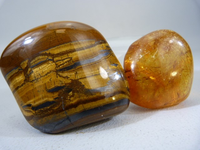 Gemstones - Large chunk of Amber and a Large Tigers eye stone