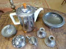 Selection of Art Deco and mid century metal wares to include Tea sets etc