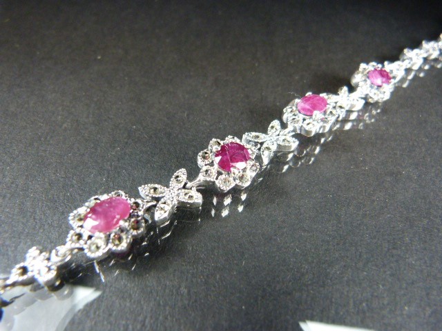 Silver marcasite and ruby bracelet - Image 3 of 3