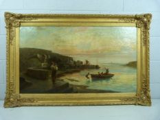 HENRY J BOEL - Oil on canvas depicting Newlyn Harbour, cornwall. Signed to lower left. Approx