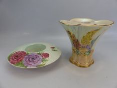Kensington 'Lupin' lustre flared vase no 2062. - along with a Radford handpainted bowl