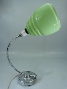 Mid Century chrome lamp base with green glass shade