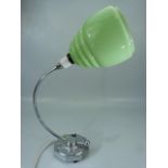 Mid Century chrome lamp base with green glass shade