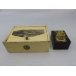 Mauchline Ware - unusually decorated box depicting 'The Old Church Clevedon' and one other smaller