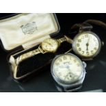 Three watches to include German made "Services" wristwatch, gents vintage silver cased wristwatch