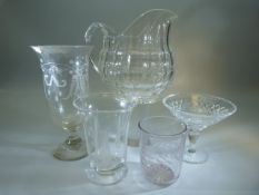 Small selection of antique glass to include a Wheelcut celery vase and similar can and sweet meat