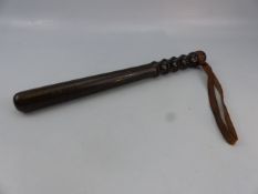 Turned wooden Police Truncheon with leather strap