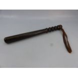Turned wooden Police Truncheon with leather strap