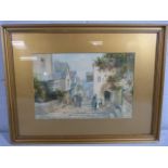 Lewis Mortimer - watercolour depicting 'Clovelly'. Dimensions inc frame - 57cm x 44cm