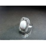 Silver (Sterling) CZ and Opal panelled Art Deco style ring - approx weight - 2.2g