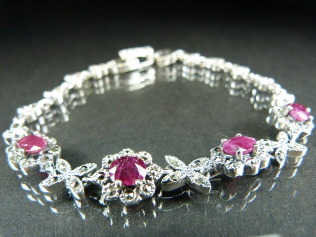Silver marcasite and ruby bracelet