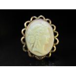 Unmarked Rose Gold Angel Coral Cameo brooch approx 42.25mm x 35.75mm wide female head facing right.