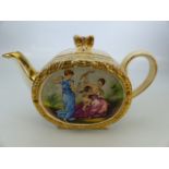 Sadler Victorian oval teapot with handpainted french panels and gilt decoration.