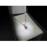 9ct yellow gold heart shaped Amethyst pendant necklace on gold chain, cased