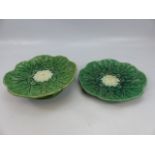 Two Majolica leaf plates