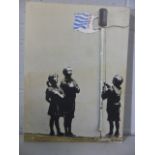 Banksy style print with children and Tesco bag