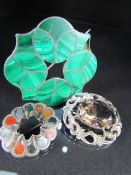 Three Scottish silver brooches. 1) Victorian Malachite set with approx 51mm x 53mm wide brooch,