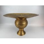 Large gold coloured censor heavily engraved and approx 32cm tall and 46cm diam.