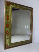 Large modern Japanese style wall mirror with painted panels to frame depicting dragons