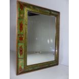 Large modern Japanese style wall mirror with painted panels to frame depicting dragons