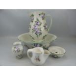 Victorian painted washing set, comprising of wash jug, bowl, shaving mug etc