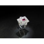 Silver (Sterling) CZ art deco style ring with central Ruby panel
