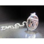 Silver (925) locket with embossed horse decoration on silver chain